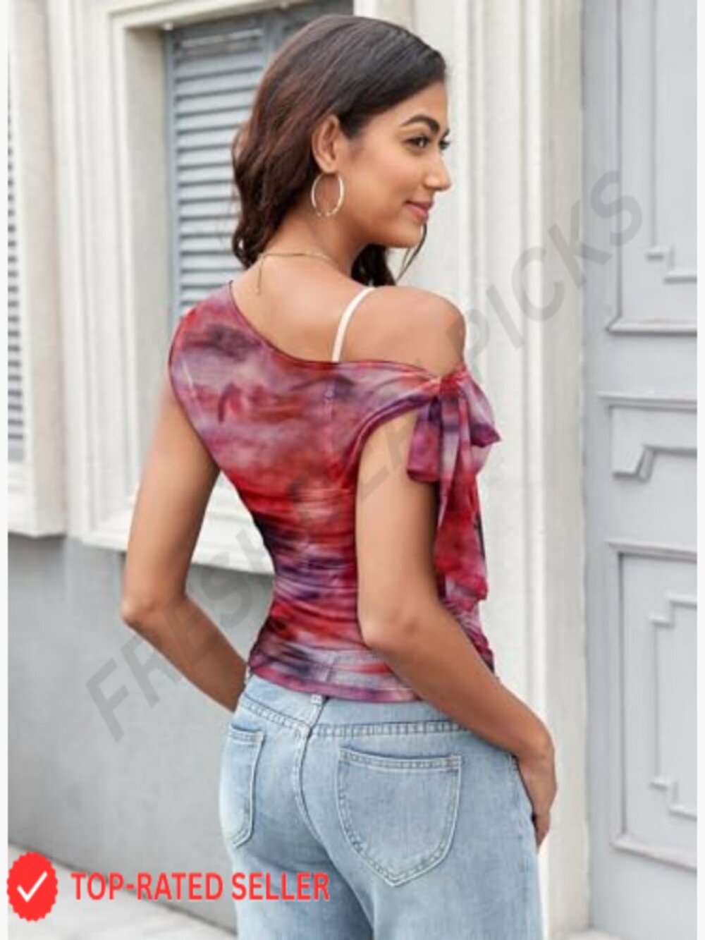 Mesh Sheer Off Shoulder Tops Asymmetric Self Tie Crop Blouse Going Out Tee - Picture 4 of 7